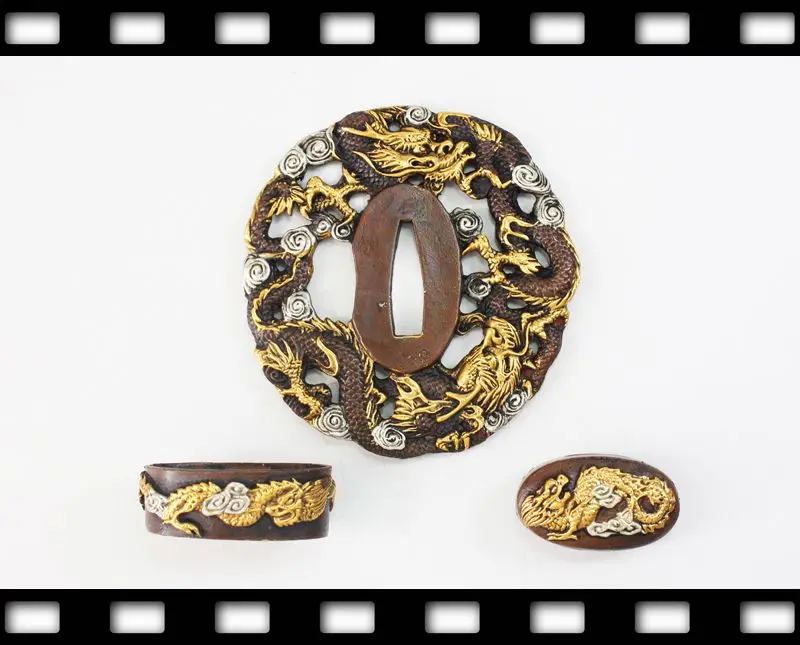 

TFK022 SAMURAI KATANA TWO DRAGON TSUBA FUCHI KASHIRA KATANA FITTINGS FOR DIY