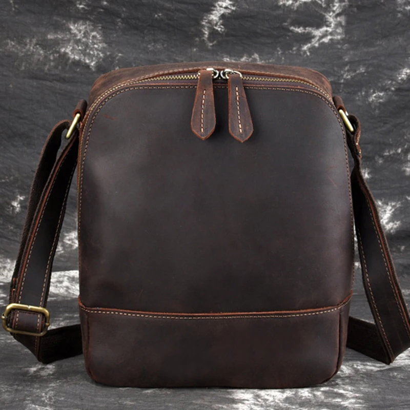 

Genuine Leather Cross Body Bags Men Messenger Briefcase Retro Trend Vertical High Quality Crazy Horse Cowhide Sling Shoulder Bag