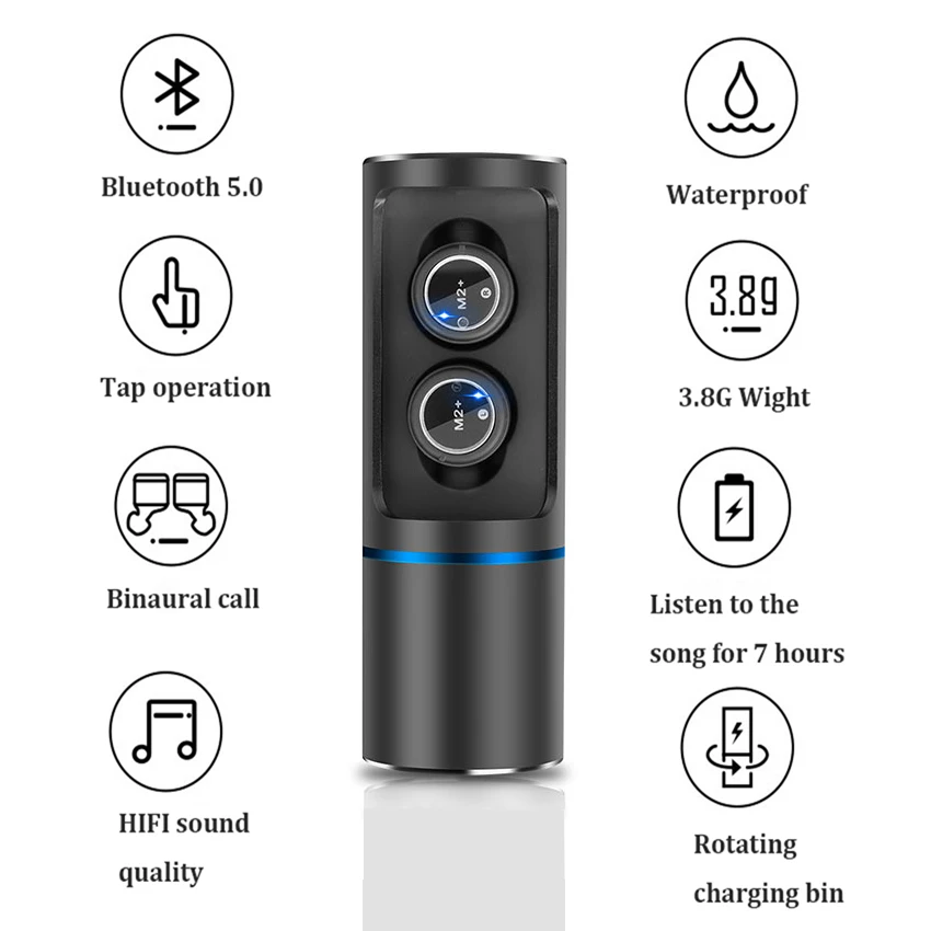 Беспроводные TWS Bluetooth 5,0 HIFI наушники спортивные водонепроницаемые мини-наушники с шумоподавлением с зарядным устройством