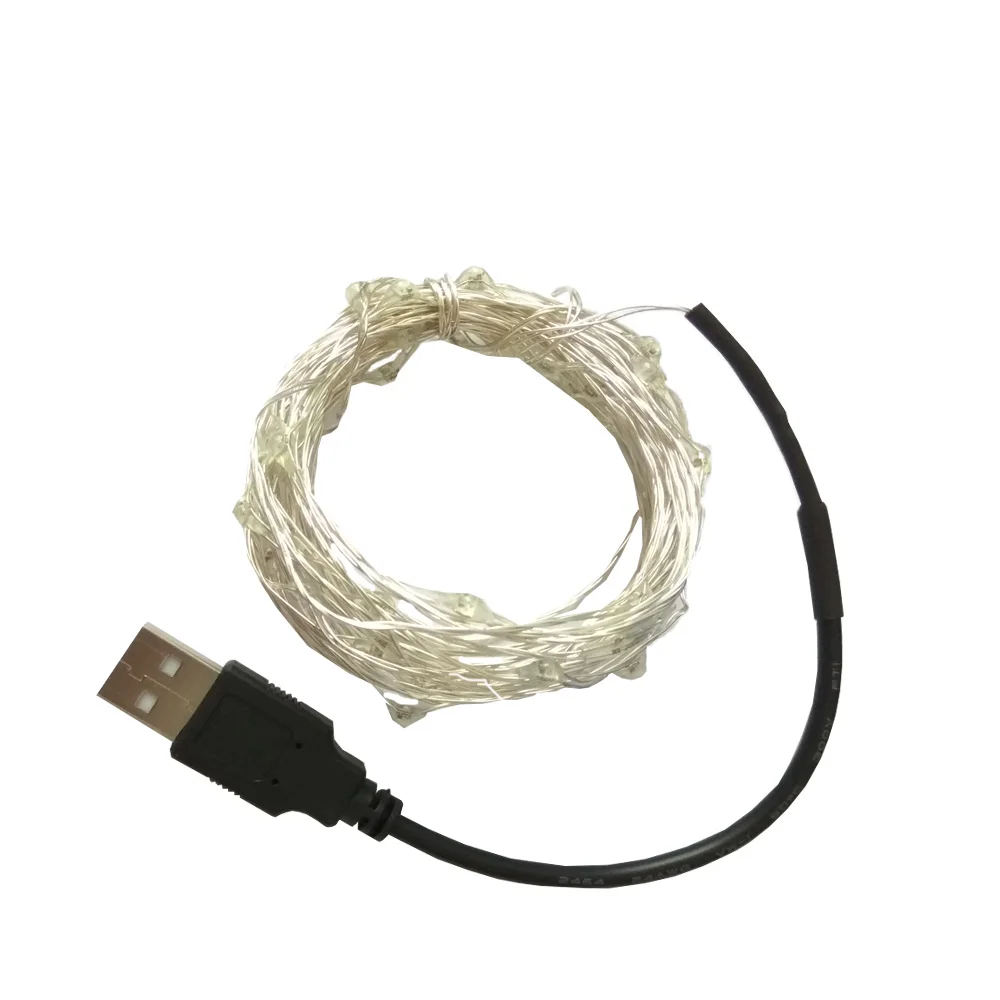 Гирлянда светодиодная 10 м 33 фута 100 светодиодов USB для улицы медная