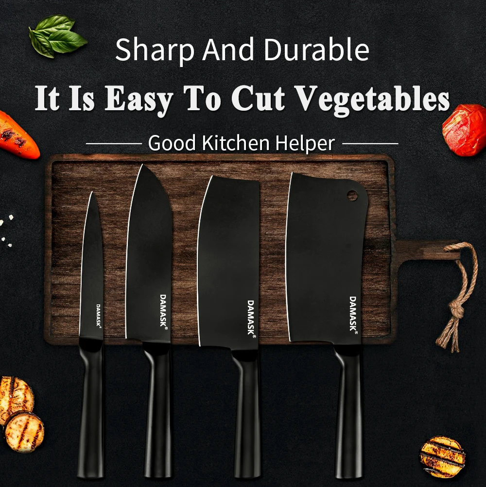 Дамасский набор кухонных ножей из нержавеющей стали, черный цвет, поварские разделочные ножи Nakiri, набор мясных ножей 4Cr14mov, кухонный нож, модный подарок