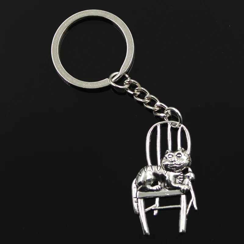 new fashion men 30mm keychain DIY metal holder chain vintage lazy cat lying in chair 40*23mm silver pendant Gift new fashion men 30mm keychain DIY metal holder chain vintage lazy cat lying in chair 40*23mm silver pendant Gift
