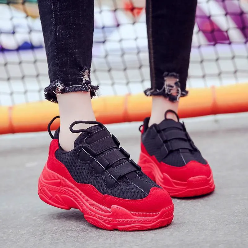 

Women's High Platform Sneakers 2019 Fashion Women Red Black Dad Shoes Ladies Casual Chunky Footwear Women Chaussures Femme
