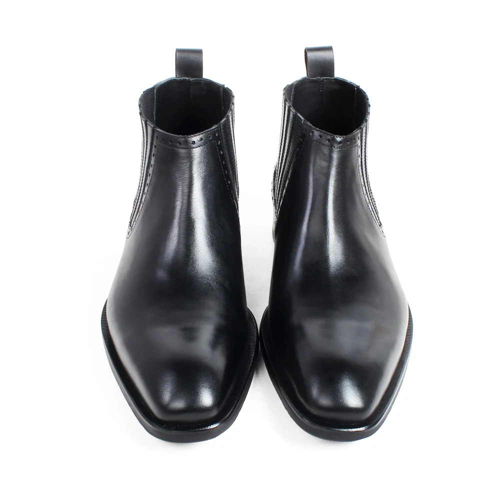 De Chaussures Hommes Carré Gland Cuir Patine Mariage Veau Main Bureau Black Vikeduo Bottes Bottines Botas Bout Véritable En Noir bfYym6gvI7