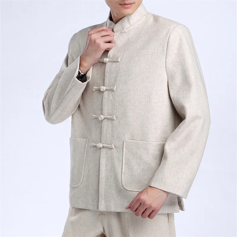 Winter New Chinese Traditional Men's Mandarin Collar Wool Long Sleeve