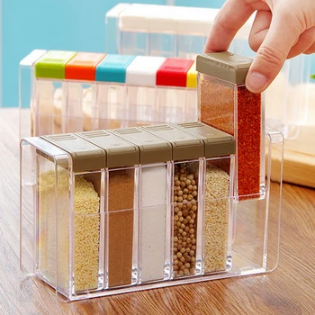 

Kitchen Tools Transparent Acrylic Plastic Seasoning Box Seasoning Bottle 6pcs Salt Monosodium Glutamate Seasoning Box