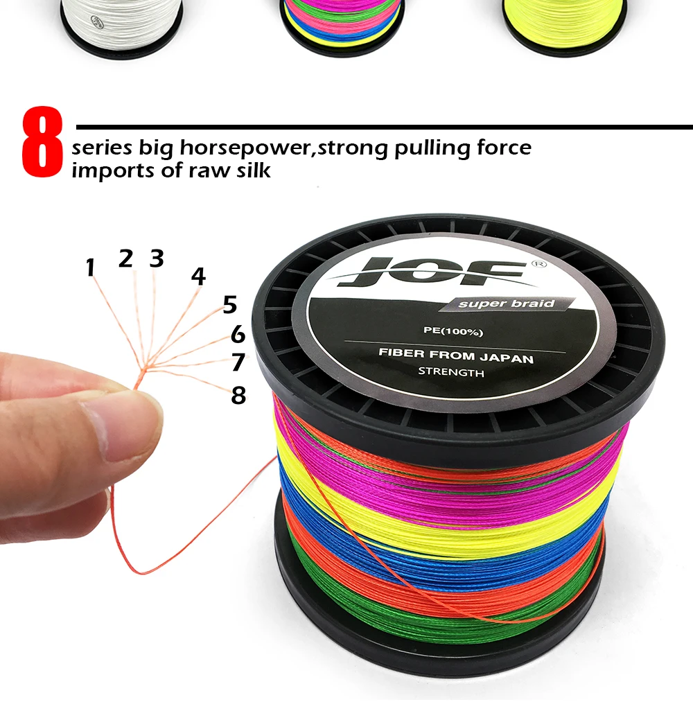 Linha de Pesca Jof Super Strong1000m 8 Vertentes 8weaves pe Multifilament Trançada Corda 22lb 31lb 39lb 43lb 52lb 61lb 78lb 4 Linhas de pesca