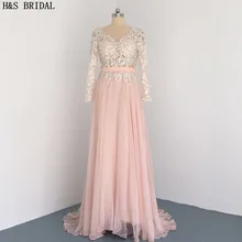 H& S свадебное розовое вечернее платье с длинными рукавами Вечерние платья с аппликацией Длинные Элегантные Выпускные платья robe de soiree