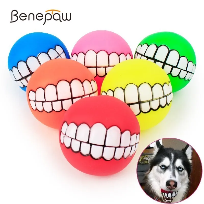 

Benepaw Funny Teeth Sound Ball For Dogs Squeaker Nontoixc Indestructible Soft Pet Toys Dog Play Puppy Chew Training Supplies