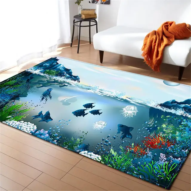 3D Ocean World Area Rug Children Room Decoration Rugs Memory Foam Water