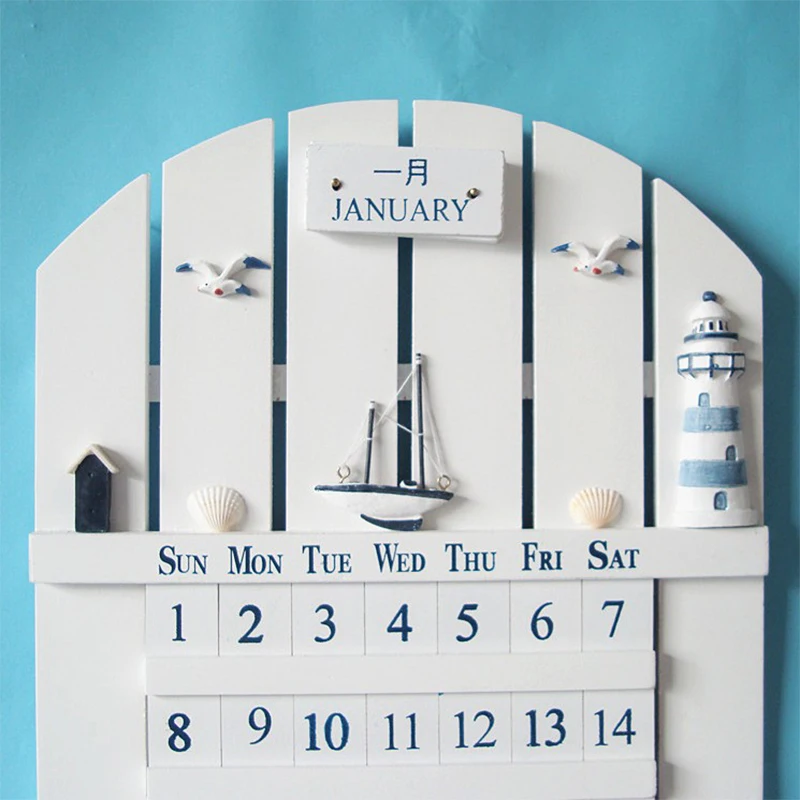 Mediterranean Style Wooden Hand made Wall Calendar , European Style
