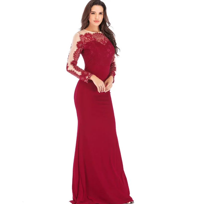IDress High Quality Lace Embroidery Evening Dress Long Sleeve Charming Robe Longue Femme Long Dress for Wedding Party for Woman (7)