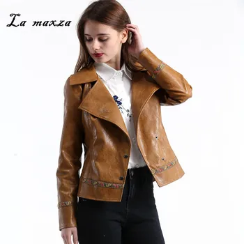 

2020 Women Autumn Bomber PU Moto Crop Parkas Jackets Streetwear Leather Jacket Women Plus Size