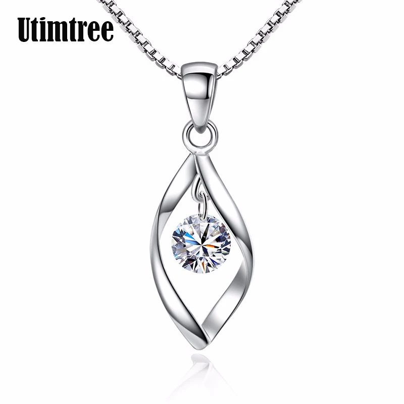 

Utimtree 925 Sterling Silver Necklace And Pendants Jewelry For Women With Box Chain Luxurious Big CZ Crystal Stone Necklaces