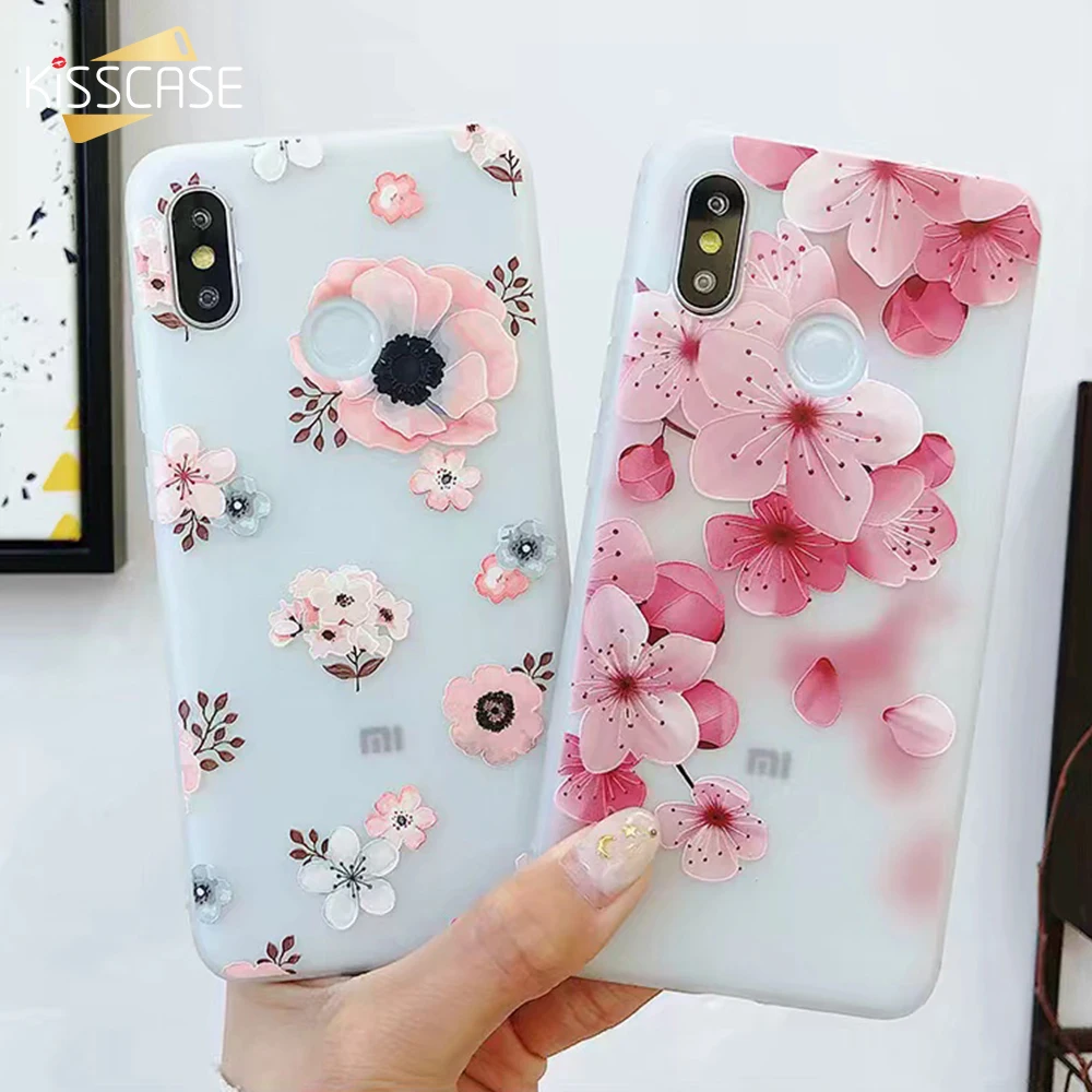 KISSCASE Floral Relief Phone Case For Xiaomi Mi A1 A2 Lite Mix 2 2S Embossed 8 SE 6 6x 5x Note 3 Back Cover |