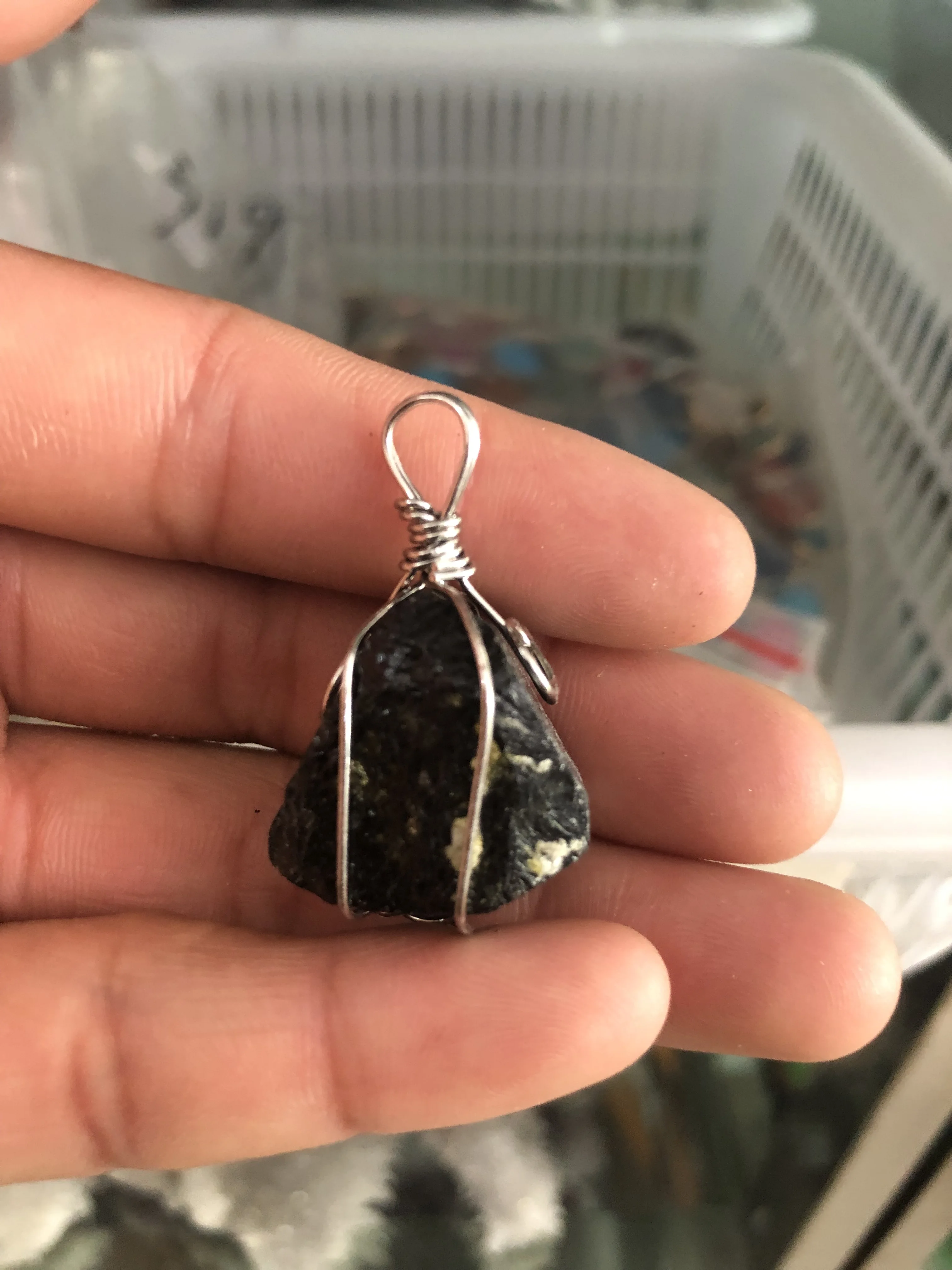 

1pcs Crude natural crystal black tourmaline made pendant healing