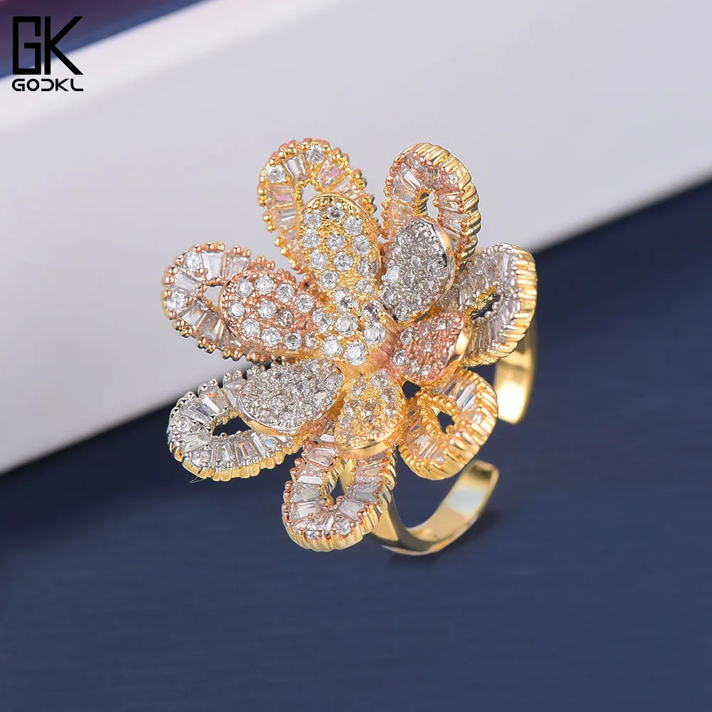 GODKI Luxury Flower Nigerian Cubic Zircon Ring Necklace Earring Jewelry Sets For Women Wedding Indian Dubai Bridal Jewelry Sets