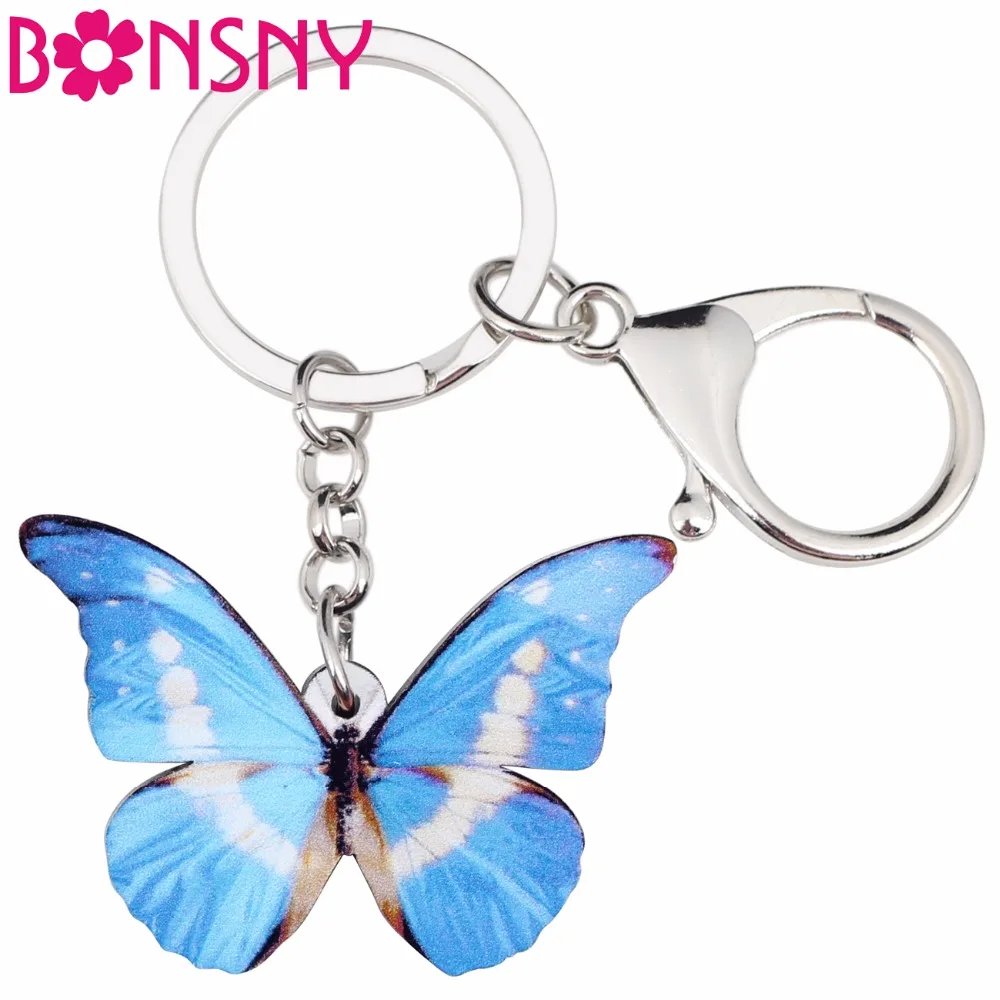 Acrylic Novelty Purple Butterfly Car KeyChains Ring For Women Kid Wallet Jewelry