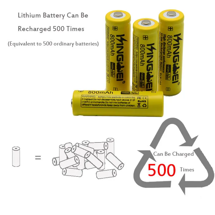 10 шт/партия kingwei 800 mAh 3,7 v 14500 AA литиевая аккумуляторная батарея батареи для лазерный светодиодный фонарик электронные аксессуары