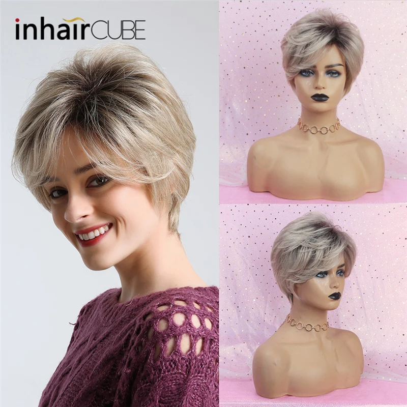 Синтетические волосы INHAIR CUBE короткие прямые пушистые смешанные цвета серые