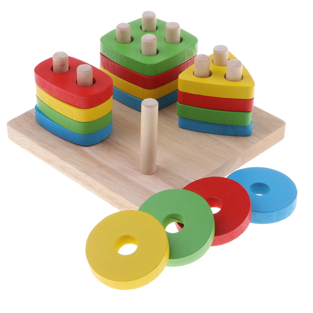 Wooden Puzzle Toddler Toys Shapes Sorter Preschool Geometric Blocks Stacking Games for Kids Preschool Educational Toys