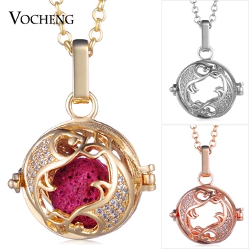 

10PCS/lot Vocheng 3 Colors Baby Chime Necklace Cubic Zirconia Stone Angel Ball Necklace Stainless Steel Chain VA-398*10