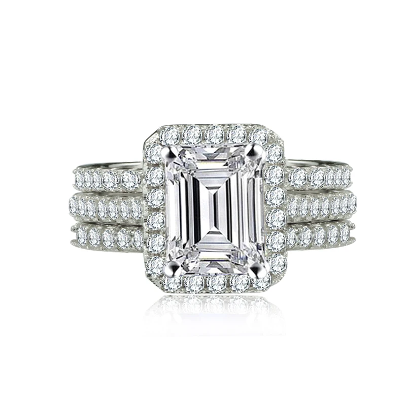 925 Sterling silver wedding Rings set 3 in 1 band ring for Women engagement bridal fashion jewelry finger moonso R1997x