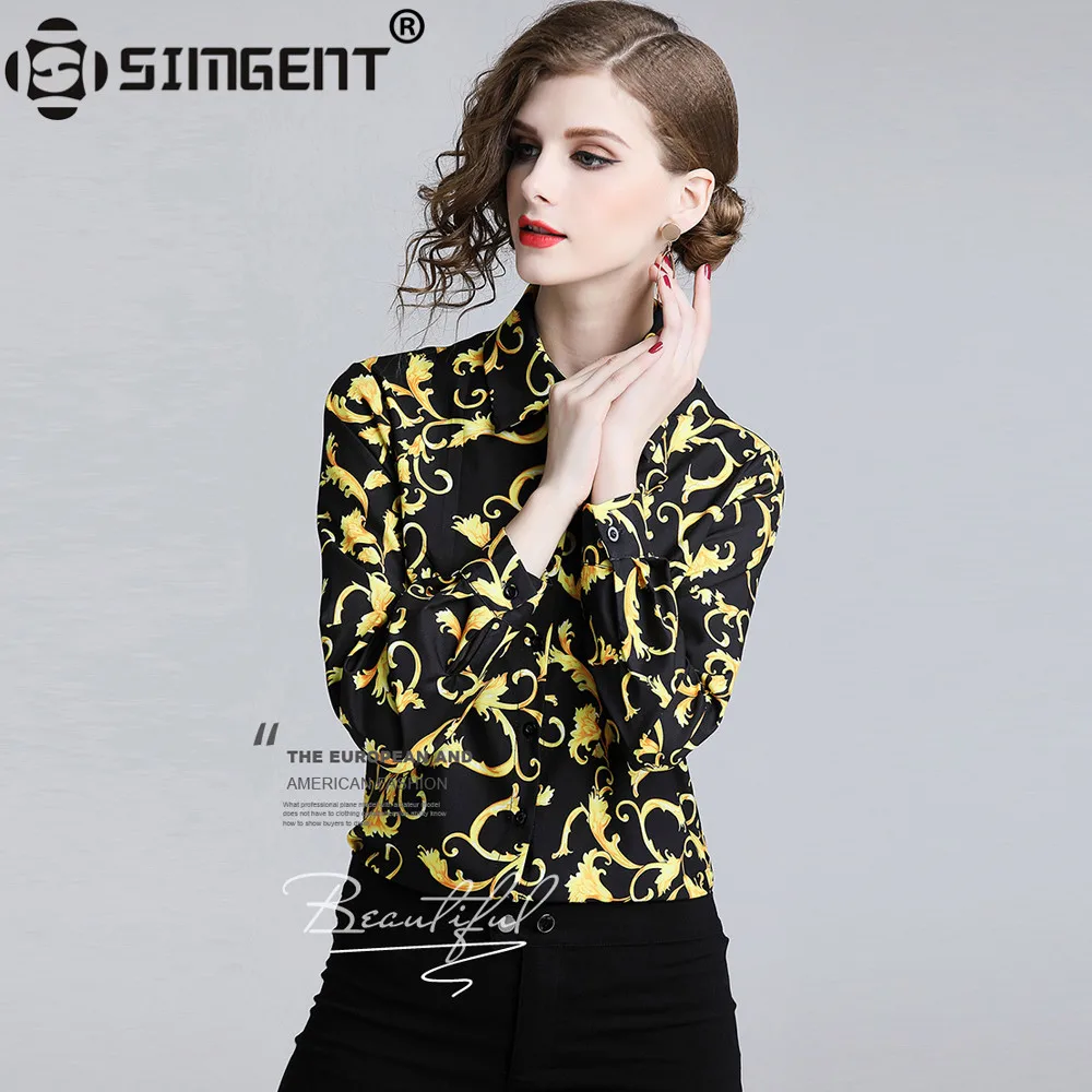 

Simgent Long Sleeve Blouse New Fashion Womens Floral Print Slim Elegant Office Shirts Ladies Tops Dames Kleding Blusas SG811281
