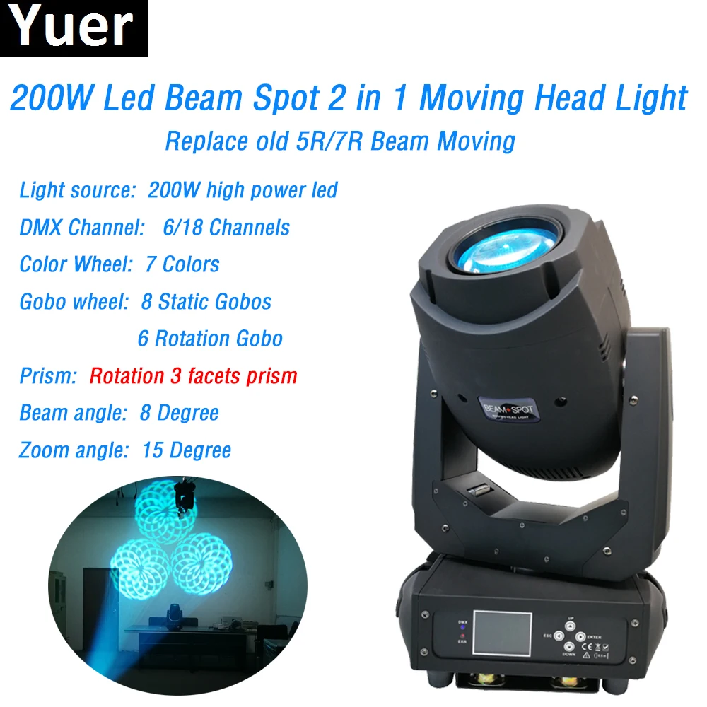 LED 200w Moving Head Beam Spot 2in1 party stage light color&gobo wheel 3 facets prism dj disco light DMX512 with zoom function LED 200w Moving Head Beam Spot 2in1 party stage light color&gobo wheel 3 facets prism dj disco light DMX512 with zoom function