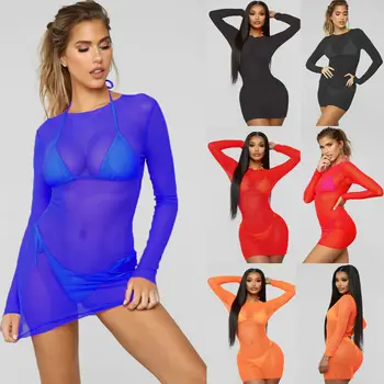 

Women's Sheer Mesh Cover Up Swimwear Swimsuit Bathing Summer Beach Dress See-through Suit One Piece Sexy Soft Swimsuits