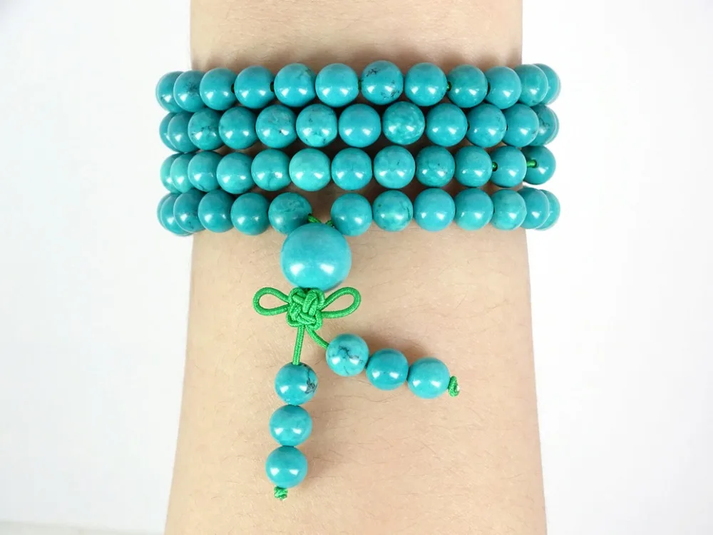 

Natural Stabilized Tur-quoise 6mm Gems Stone Buddhist 108 Beads Prayer Multi-Purpose Stretchy Bracelet Necklace 5Strands/Pack