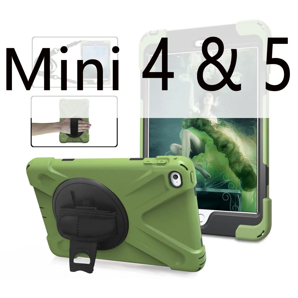 Противоударный чехол для ipad mini 1 2 3 4 детей/ipad mini 5 чехол с подставкой и ремешком на руку силиконовый безопасный Чехол для детей - Цвет: Armor green