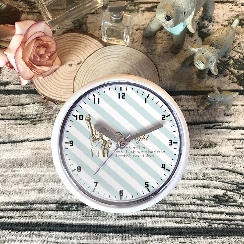 

Green Colors Stripe The Statue Df Liberty Waterproof Clocks Shower Mini Wall Clocks Bathroom Clock Kitchen Suction In Mirror
