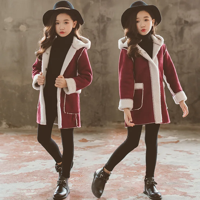 

Winter Autumn Girls Basic Jacket Windbreaker Coat Single Breasted Pocket Hooded Girls Outwear
