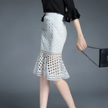 Модные женские высокого класса люкс Тонкий полые кружева юбка