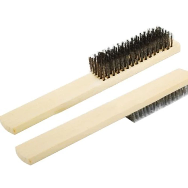 2PCS Row Wood Handle Stainless Steel Wire Brush For Industrial Devices Surface Inner Polishing Grinding Cleaning