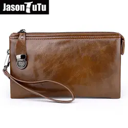 Джейсон пачка Бизнес сцепления кошелек для мужчин бумажник хорошее качество масло воск кожа кошельки дизайн бренда двумя молниями мужской