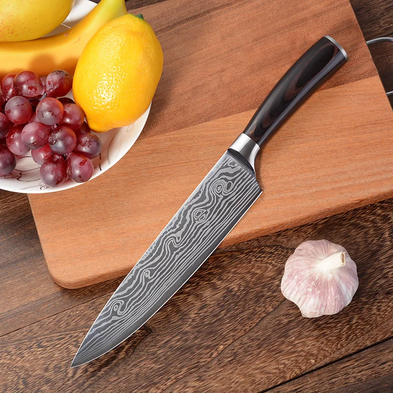 

Top Quality 8 inch Kitchen Chef Knife Laser Damascus Pattern Stainless Steel Chef's Knife 7Cr17mov 58HRC Japan Kitchen Knives