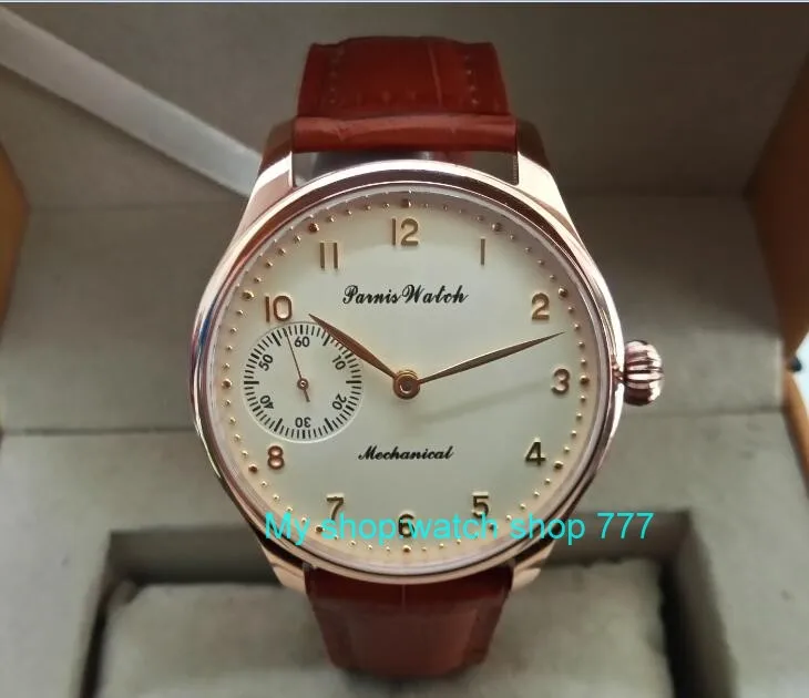 

44mm PARNIS Butter yellow dial asian 6497/3600 Mechanical Hand Wind movement men's watch Mechanical watches fei218A