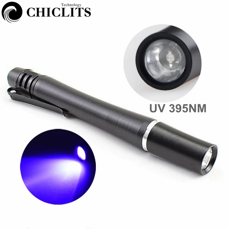 

CHICLITS Mini Pocket 1LED 0.5W Ultraviolet Flashlight 395nm Pen-shaped Money Detector Flashlight LED Torch Black Battery Powered