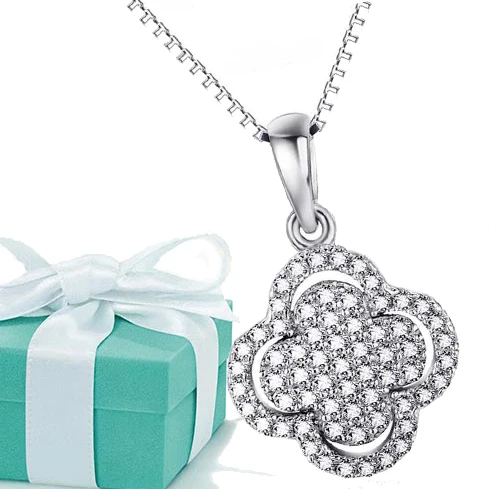 

Sterling Silver Jewelry Pendant tif I Love You To The Moon And Back For Women, Joyas De Plata 925 Clover Fashion Christmas Gift