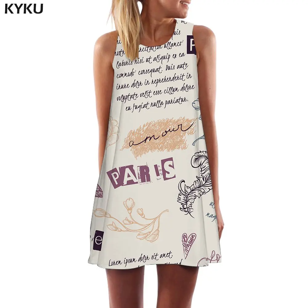 KYKU бренд газетное платье для женщин Harajuku цветок в Корейском стиле Boho граффити