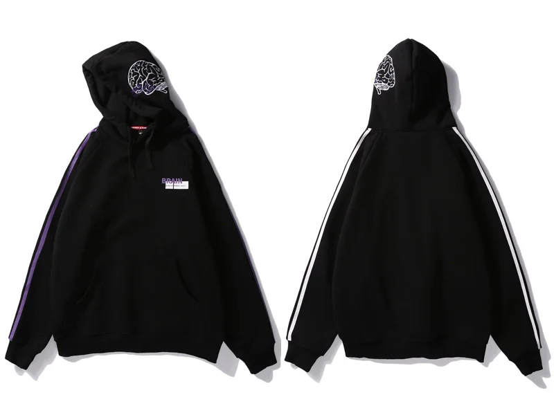 Stripe Hooded Embroidery Brain Pullover Hoodies 5