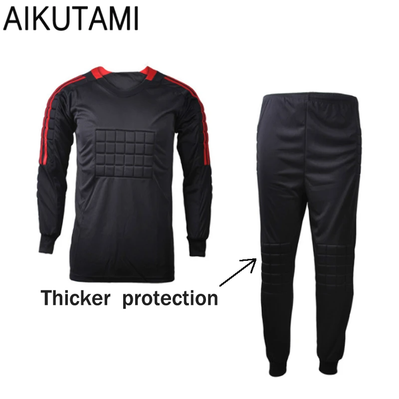 Football Goalkeeper Soccer Uniforms Set Breathable Dry Fit Jersey and Pants with Sponge Mats