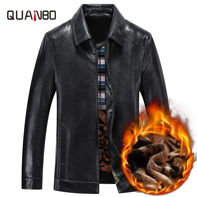 

QUANBO 2019 New Autumn Winter Mens Parka Real Fur Coat Men Sheepskin Real Leather jacket Business Casual Bomber Leather Jacket