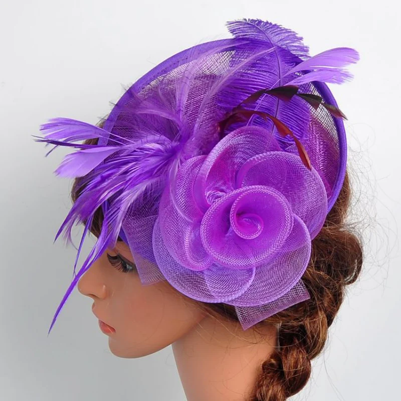 

Women Wedding Cocktail Party Veil Feather Hair Clip Hat Mesh Home Accessories Artificial Flowers Hat