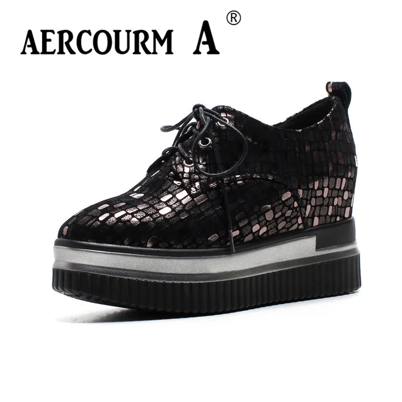 

Aercourm A 2018 Spring Women Platform 8 CM Shoes Grils Sheepskin Shoes Woman Casual Flat Genuine Leather Shoes Heel DNTA3-7