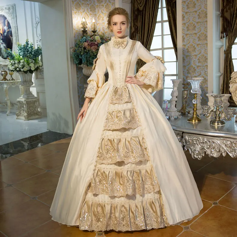 

Customized 2018 Hot Sale champagne Bow Dance Party Dress 18th Century Queen Victorian Marie Antoinette Period dress