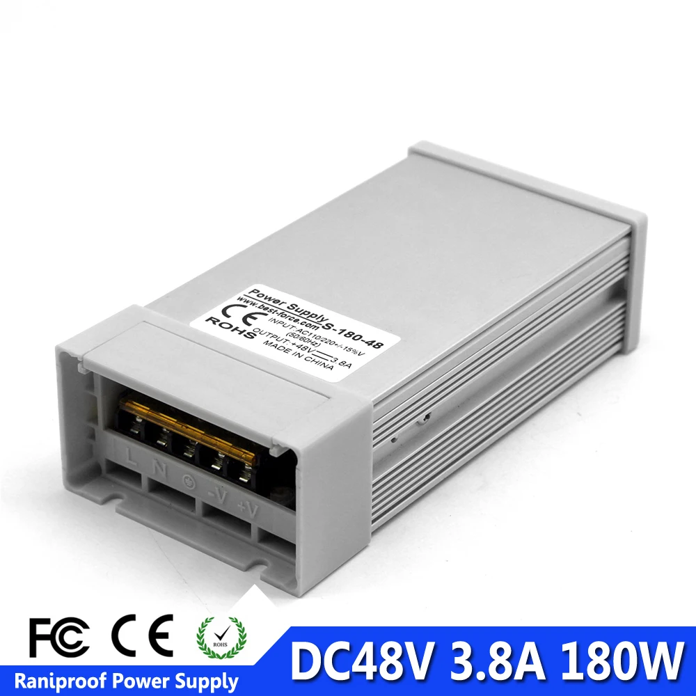 

Rainproof DC48V 3.8A 180W Switch power supply Driver AC100-240v TO DC 48V Outdoor Power Source For LED Light CNC Motor Stepper