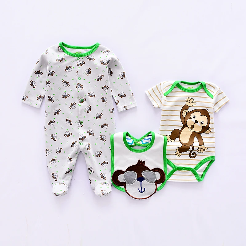

2019 new baby Clothing Set cotton Cute baby animal boys clothes suit Newborn suit 3pcs long sleeve infant rompers+bodysuits+bib
